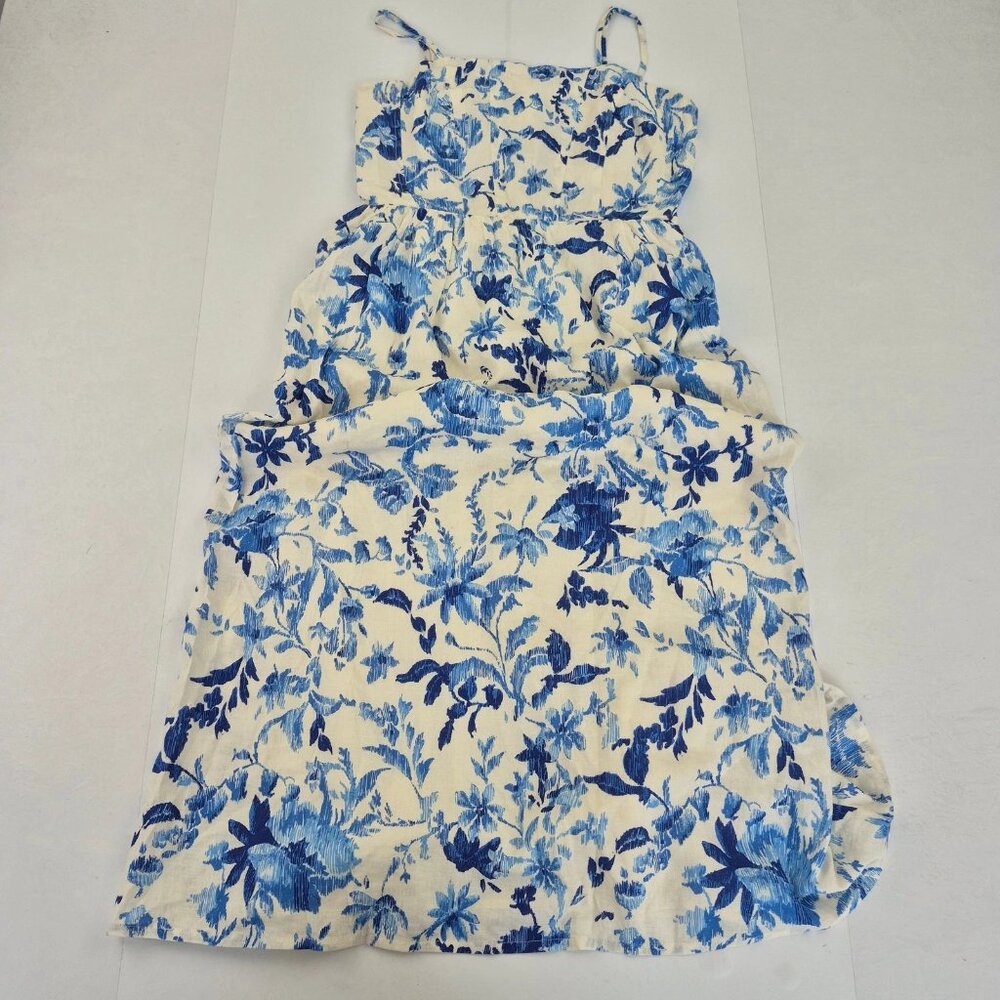 H&M brand women's white printed cotton summer mid-length dress